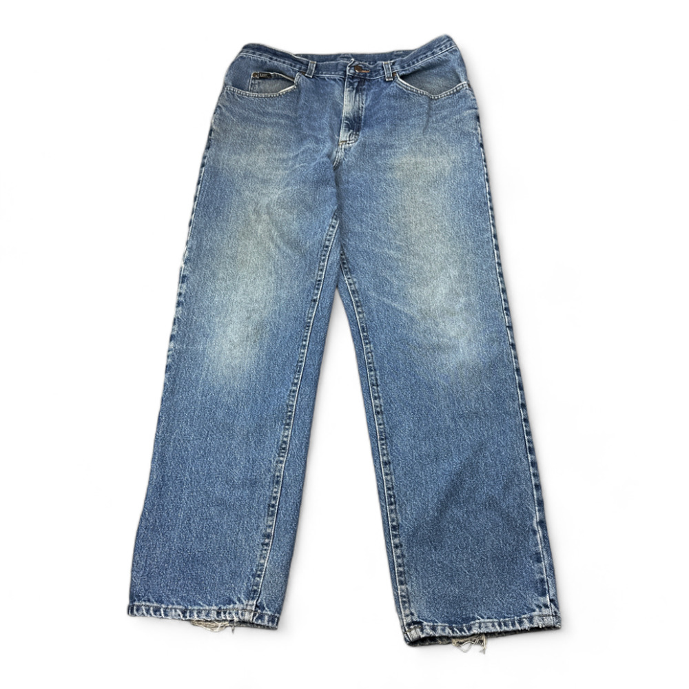 Vintage Lee Jeans Mens 36x31 Blue Medium Wash Denim Straight Leg Distressed 90s